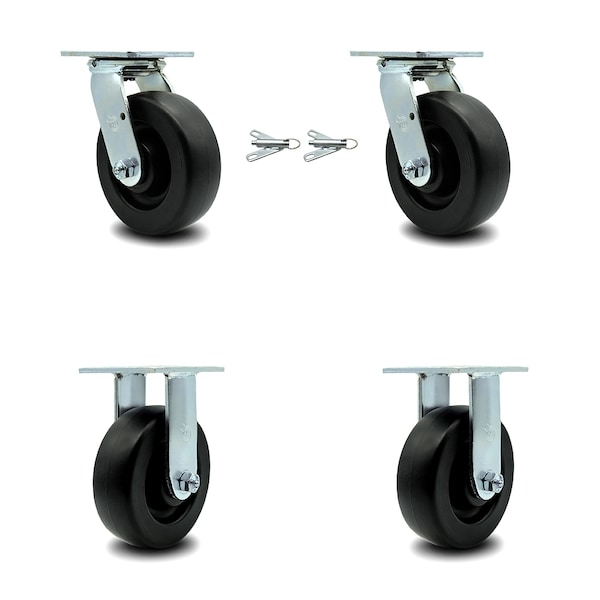 6 Inch Polyolefin Caster Set with Ball Bearings 2 Swivel Lock 2 Rigid SCC